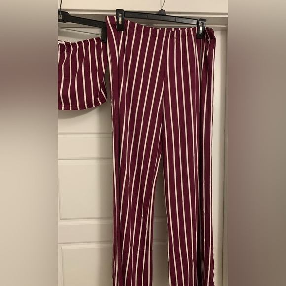 NEW CAPELLA PLUS SIZE Maroon Striped Two Piece Tube Top Wide Pants Set 2XL 3XL - Picture 4 of 5